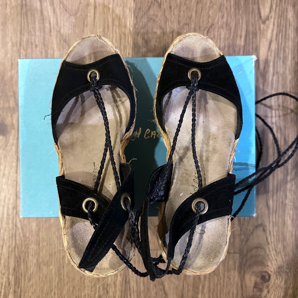 Jean-Michel Cazabat Black Suede Espadrille Ankle Tie
